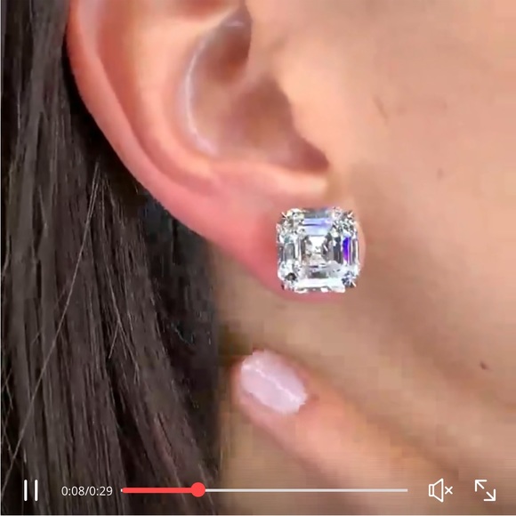 1 pair Round Cut Asscher Cut Setting Simulated Diamonds Silver Earrings Studs - Picture 8 of 9